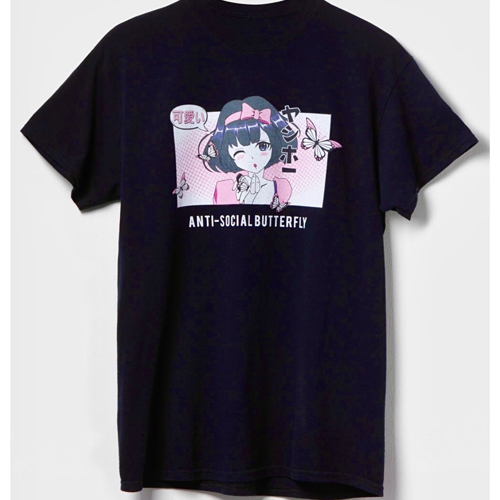 FULL TILT Anime Anti Social Butterfly Womens Oversized Tee